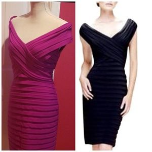 Tadashi Shoji Purple and Black Off-Shoulder Dresses